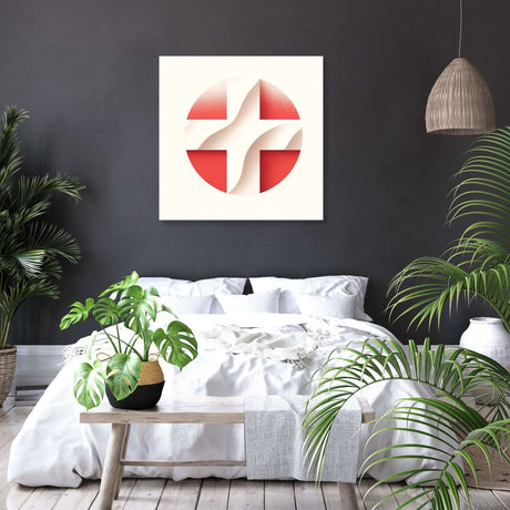 Modern wall art canvas featuring abstract design with red and neutral tones for stylish home decor