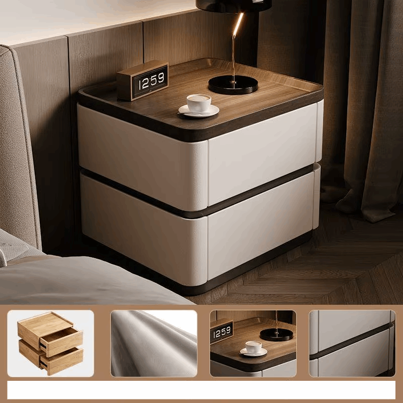 Klassyx modern bedside cabinet with a sleek design, two drawers, and a stylish lamp on top