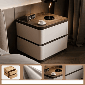 Klassyx modern bedside cabinet with a sleek design, two drawers, and a stylish lamp on top