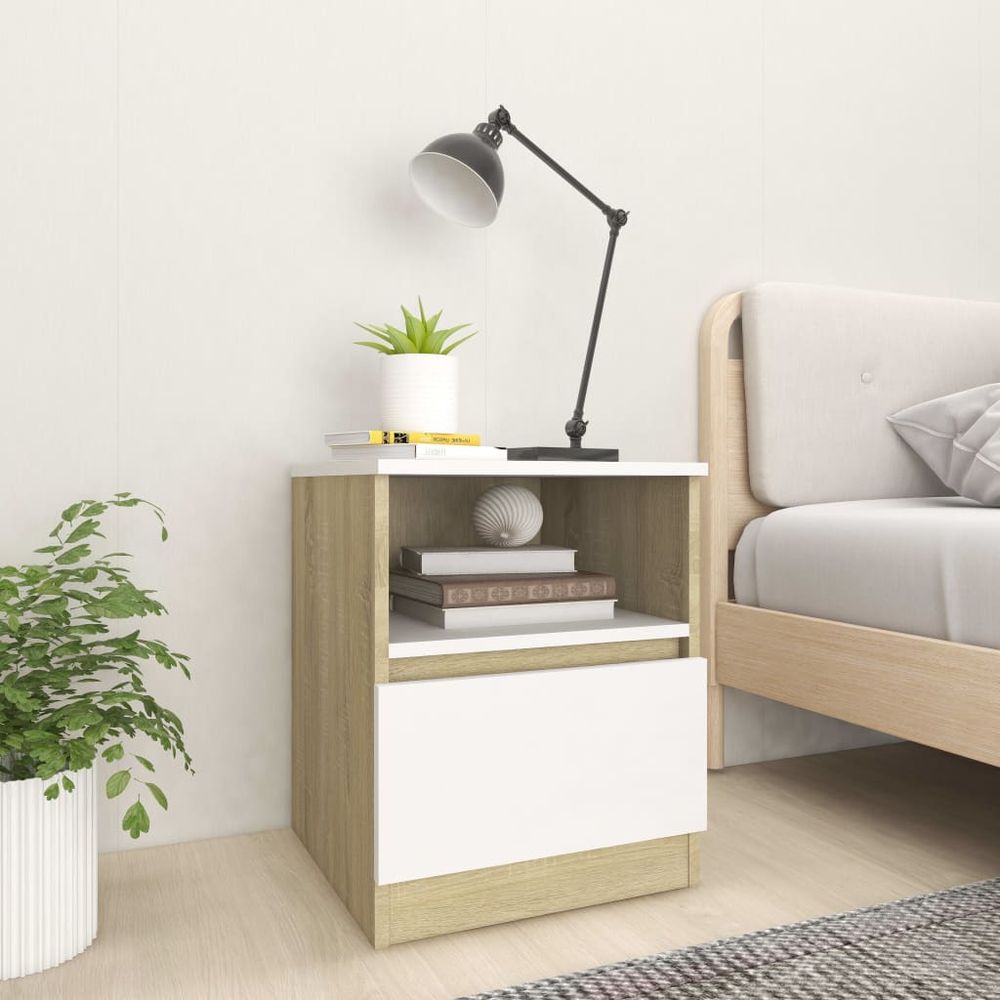 vidaXL Bedside Cabinet Smoked Oak 40x40x50 cm Engineered Wood vidaXL