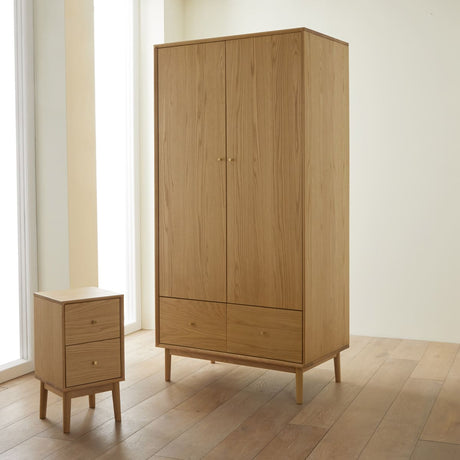 Fishe and Lilly Bedside Table in natural wood finish with two drawers for stylish bedroom storage