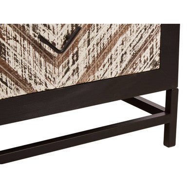 Orsina Bedside Table featuring a textured wood finish and sturdy black metal legs