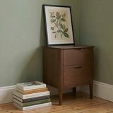 Fishe and Lilly Bedside Table in Wood Finish with Two Drawers and Decorative Frame on Top