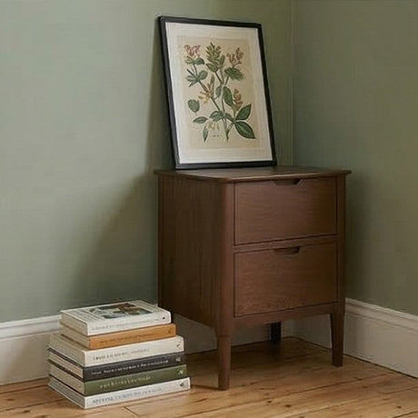 Fishe and Lilly Bedside Table in Wood Finish with Two Drawers and Decorative Frame on Top