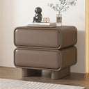 Klassyx modern bedside table in brown with rounded edges and decorative items on top