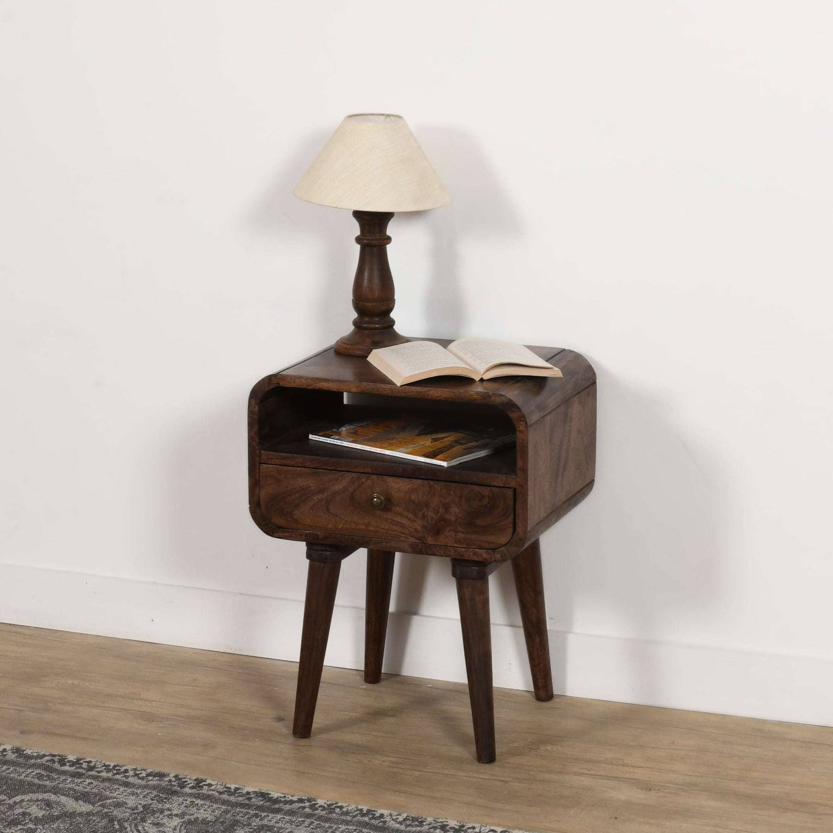 Franklin Dark Mango Wood Bedside Table with Drawer Verty Furniture