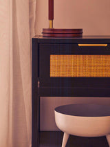Orsina Bedside Table in Black with Rattan Drawer and Elegant Design for Stylish Bedrooms
