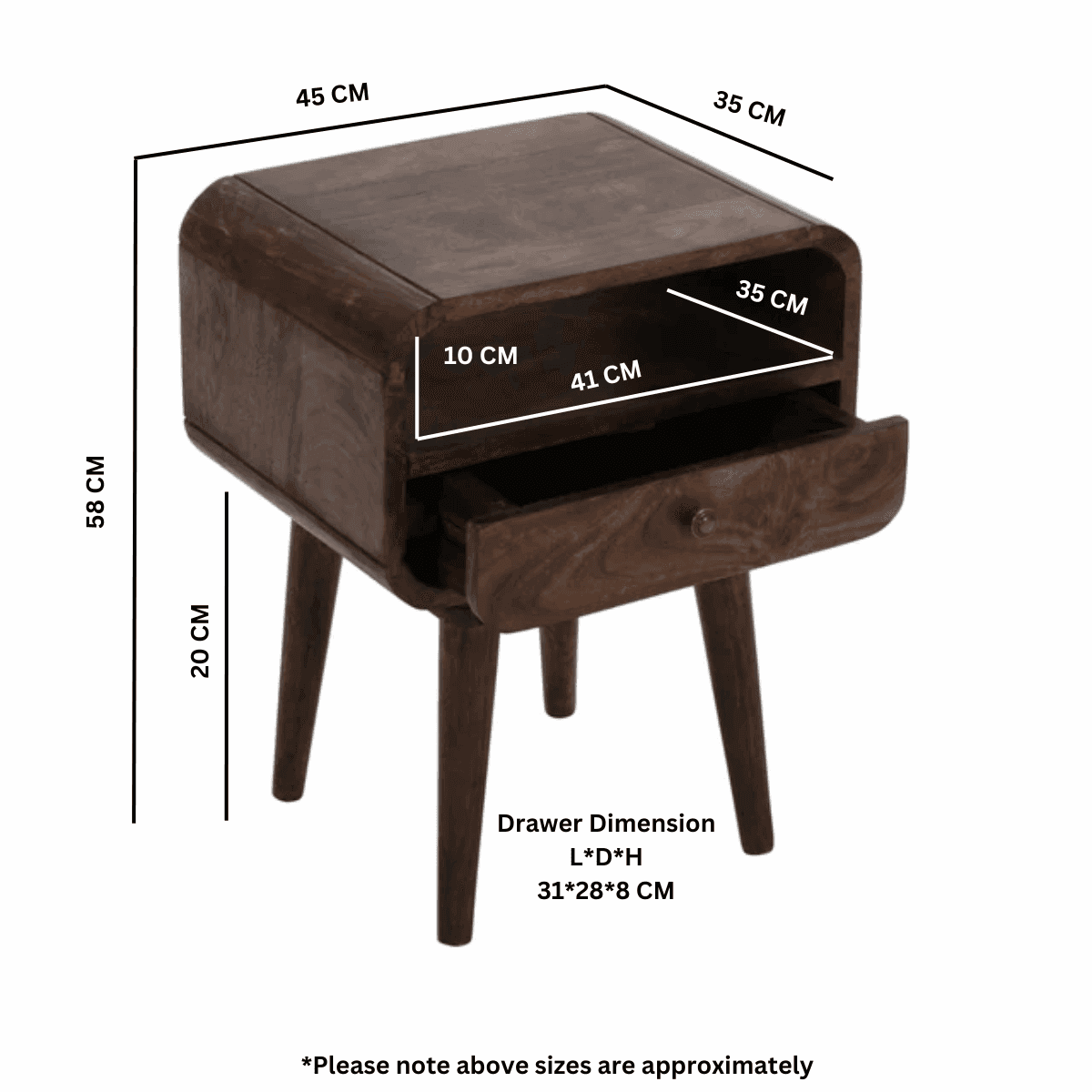 Franklin Dark Mango Wood Bedside Table with Drawer Verty Furniture