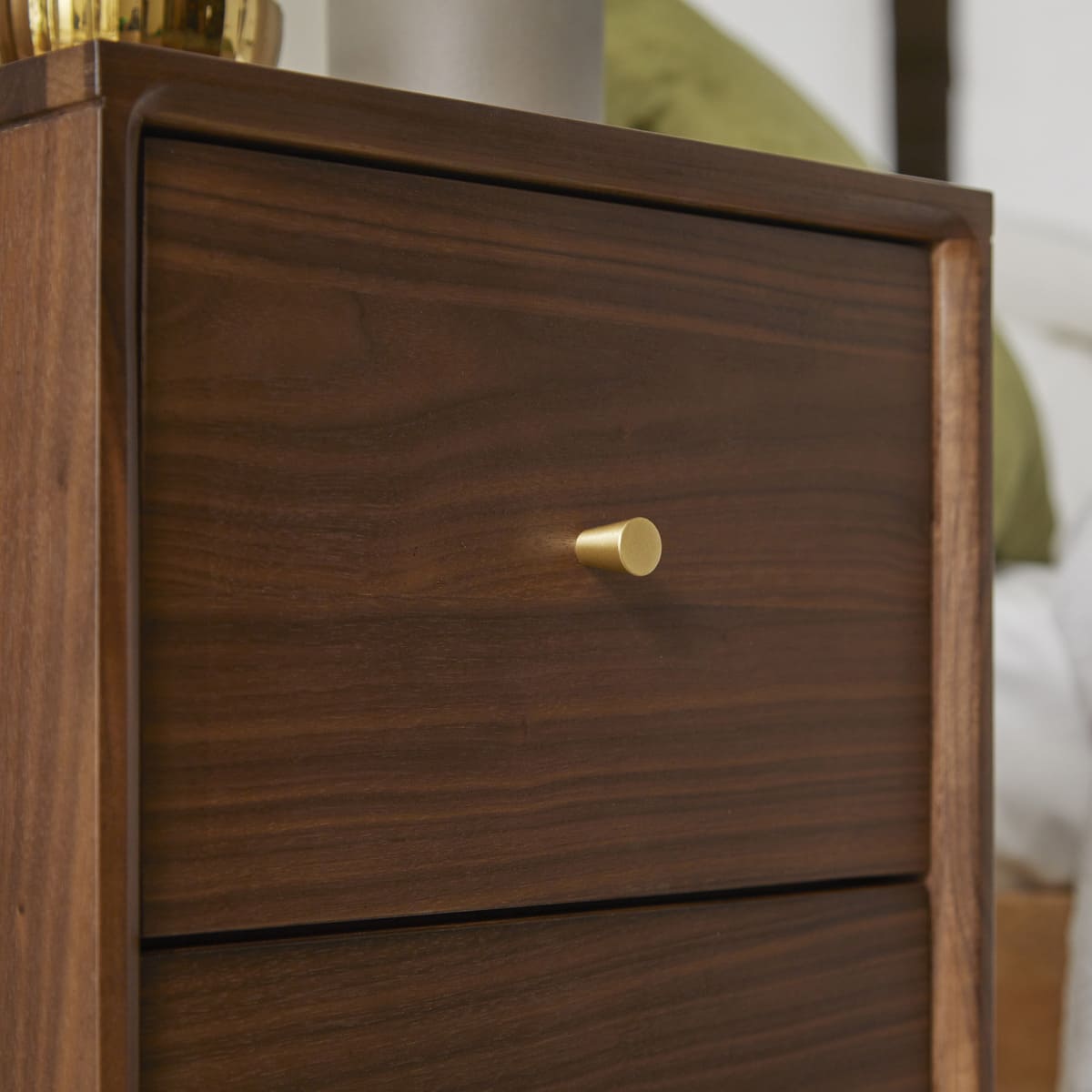 Fishe and Lilly Wooden Bedside Table with a Draw and Gold Handle for Stylish Bedroom Storage