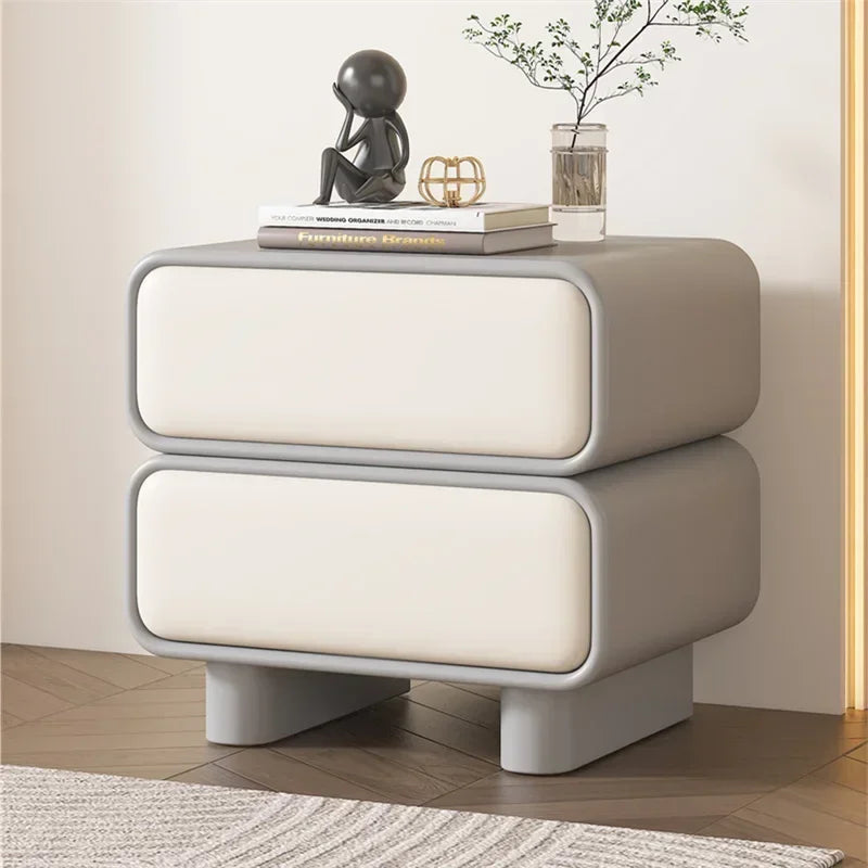 Klassyx modern bedside table with smooth curves and two spacious drawers for stylish storage