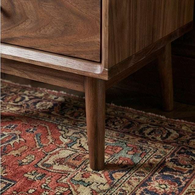 Fishe and Lilly Bedside Table in walnut finish with sleek legs and modern design