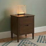 Fishe and Lilly Bedside Table in wood finish with two drawers and a stylish lamp on top