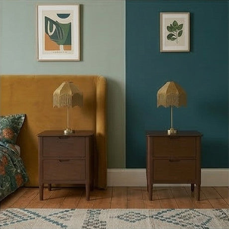 Stylish Fishe and Lilly bedside table with classic design and lampside decor in a modern bedroom setting