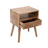 Marlow Light Mango Wood Bedside Table with 1 Drawer & Open Slot Verty Furniture