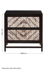 Orsina Bedside Table with Two Drawers and Chevron Pattern in Dark Wood Finish