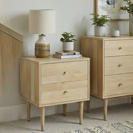 Fishe and Lilly bedside table in natural wood finish with stylish design and minimalist decor