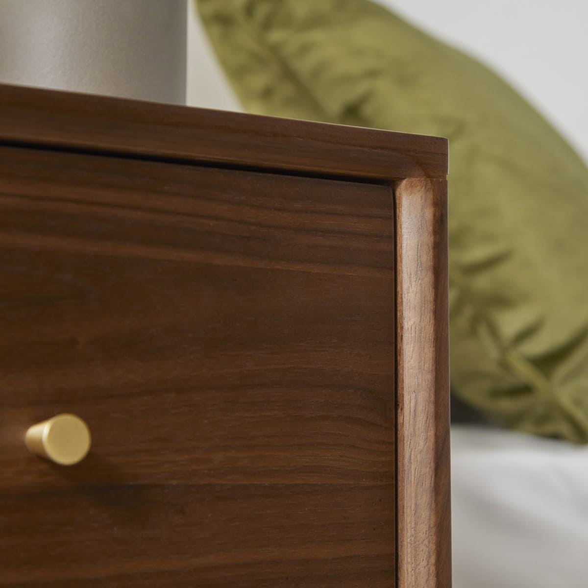 Fishe and Lilly Bedside Table with a wooden finish and elegant gold handle for modern bedrooms.