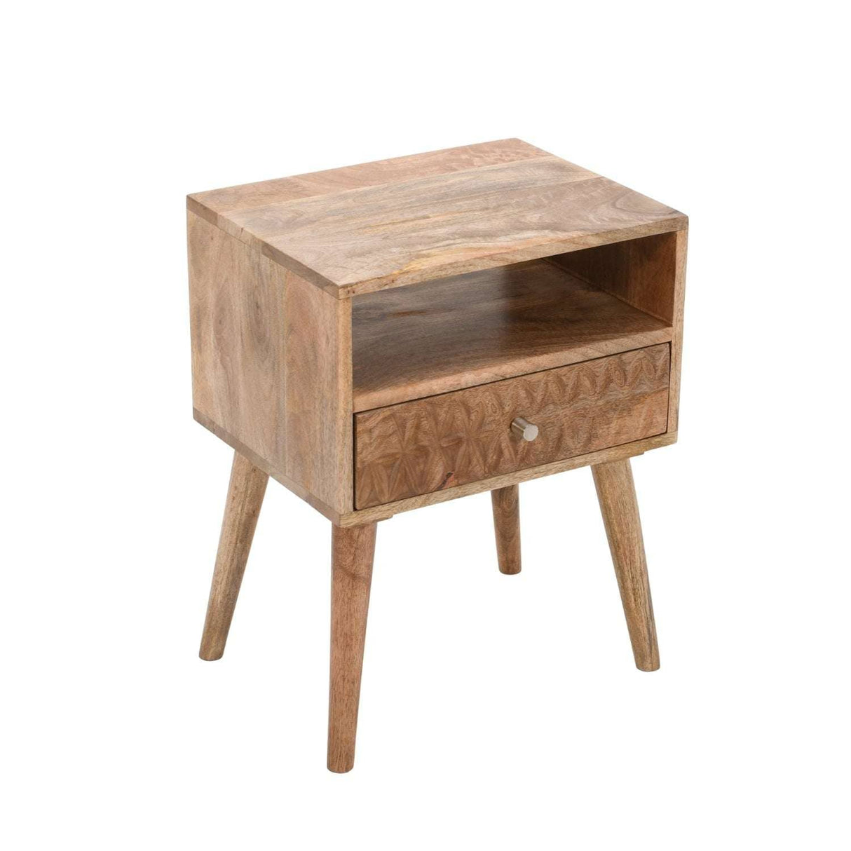 Marlow Light Mango Wood Bedside Table with 1 Drawer & Open Slot Verty Furniture