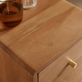 Fishe and Lilly Bedside Table in natural wood finish featuring a sleek design and a glass of water on top