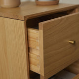 Fishe and Lilly Bedside Table in Oak with a Single Drawer and Minimalist Design