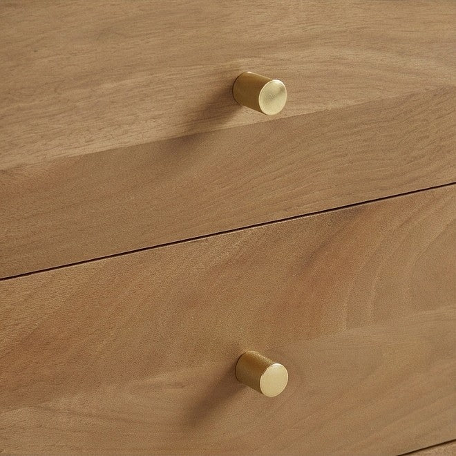 Fishe and Lilly wooden bedside table featuring sleek brass drawer knobs for a modern touch