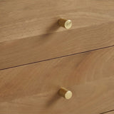 Fishe and Lilly wooden bedside table featuring sleek brass drawer knobs for a modern touch