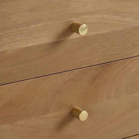 Fishe and Lilly wooden bedside table featuring sleek brass drawer knobs for a modern touch