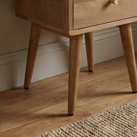 Fishe and Lilly wooden bedside table with a sleek drawer and mid-century modern legs