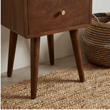 Fishe and Lilly Bedside Table with a walnut finish and a single drawer for bedroom storage