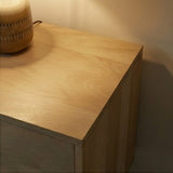 Fishe and Lilly Wooden Bedside Table with Smooth Surface and Soft Lighting