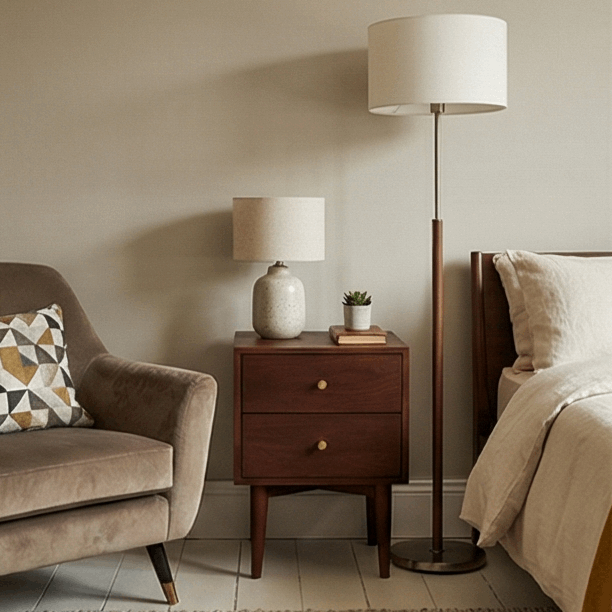 Fishe and Lilly Bedside Table in Dark Wood with Two Drawers and a Contemporary Design