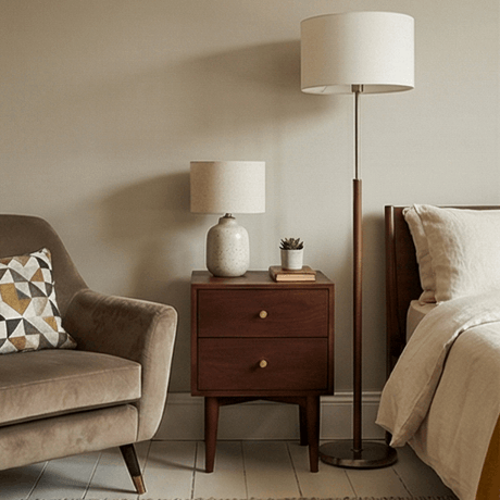 Fishe and Lilly Bedside Table in Dark Wood with Two Drawers and a Contemporary Design