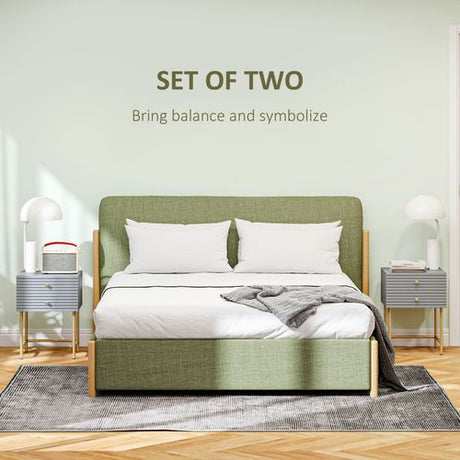 HOMCOM Bedside Tables Set of 2 with 2 Drawers for Bedroom HOMCOM