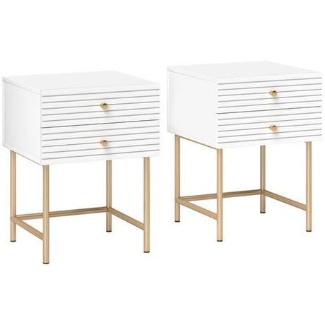 HOMCOM Bedside Tables Set of 2 with 2 Drawers for Bedroom HOMCOM