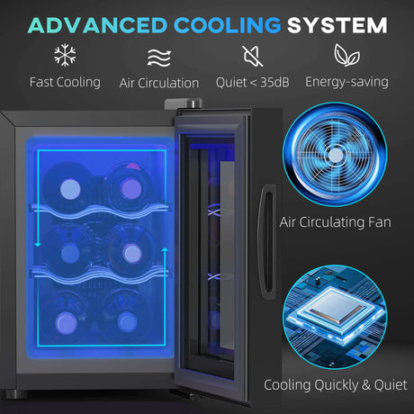 HOMCOM Mini Beer and Wine Fridge, 6 Bottle, with Glass Door, Touch Screen HOMCOM