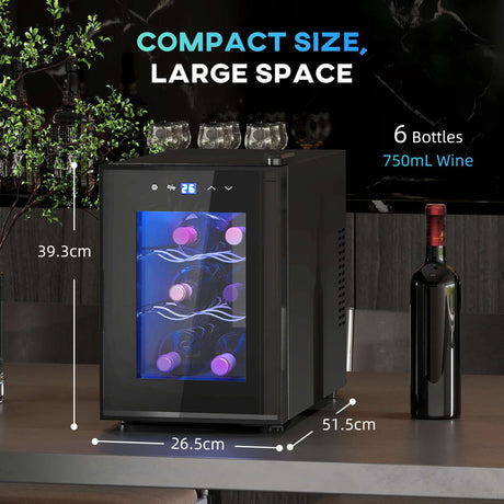 HOMCOM Mini Beer and Wine Fridge, 6 Bottle, with Glass Door, Touch Screen HOMCOM