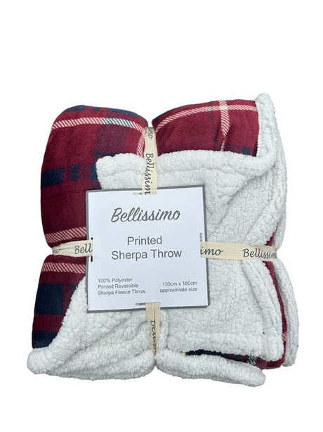 Sherpa Backed Plush Tartan Design Fleece Throw Bellissimo Home