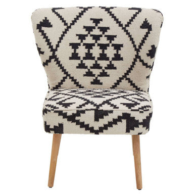 Orsina Berber Style Chair with geometric black and white upholstery and wooden legs