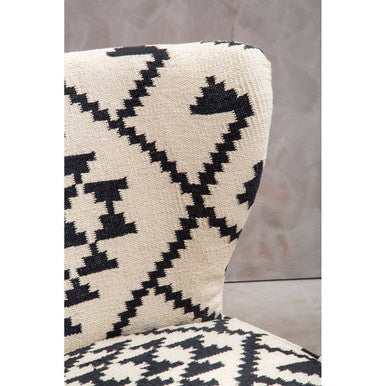 Close-up of Orsina Berber Style Chair featuring intricate tribal patterns in black and cream