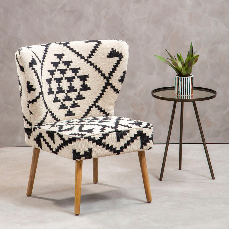 Orsina Berber Style Chair with geometric pattern and wooden legs, perfect for stylish interiors