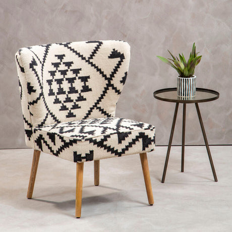 Orsina Berber Style Chair with geometric pattern and wooden legs, perfect for stylish interiors