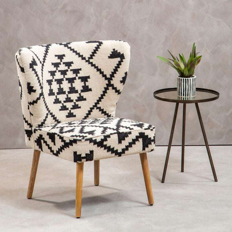 Orsina Berber Style Chair with geometric pattern and wooden legs, perfect for stylish interiors