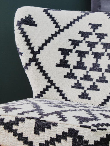 Orsina Berber Style Chair featuring a geometric pattern in black and white for modern interiors