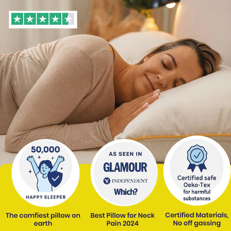 Brightr Sleep Hybrid Adjustable Pillow, ideal for neck pain and side sleepers, with hypo-allergenic materials