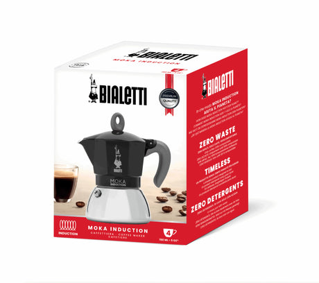 Bialetti Moka Induction Coffee Maker with Black Handle and Silver Base, perfect for making rich coffee