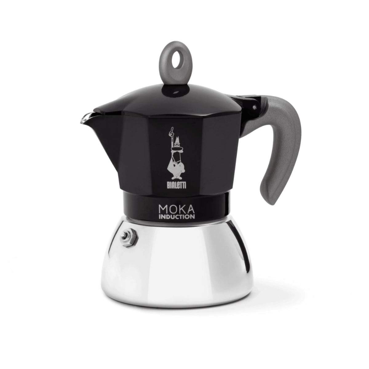 Bialetti Moka Induction Coffee Maker in black and silver for stovetop brewing