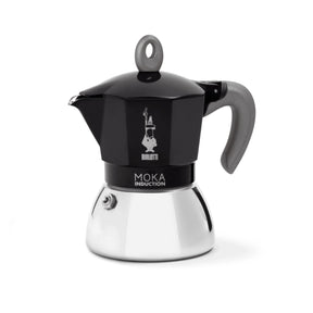 Bialetti Moka Induction Coffee Maker in black and silver for stovetop brewing