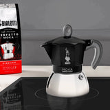 Bialetti Moka Induction Coffee Maker in black and silver ideal for stovetop brewing