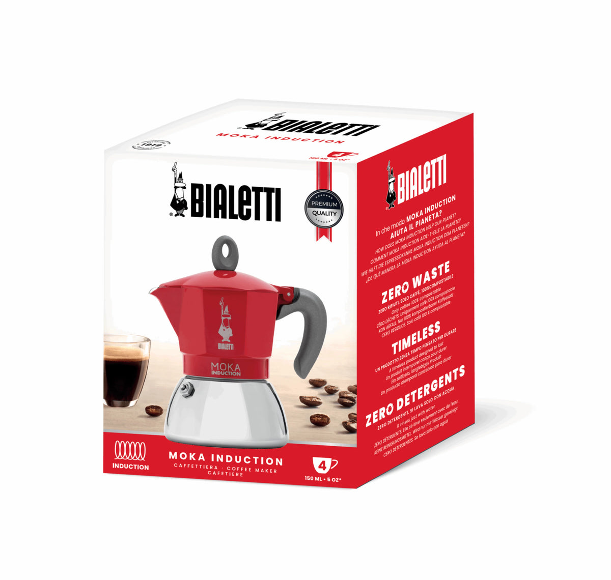 Bialetti Moka Induction Coffee Maker in Red for Making Perfect Espresso at Home