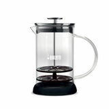 Bialetti Milk Frother with a sleek glass design for creating frothy coffee and beverages